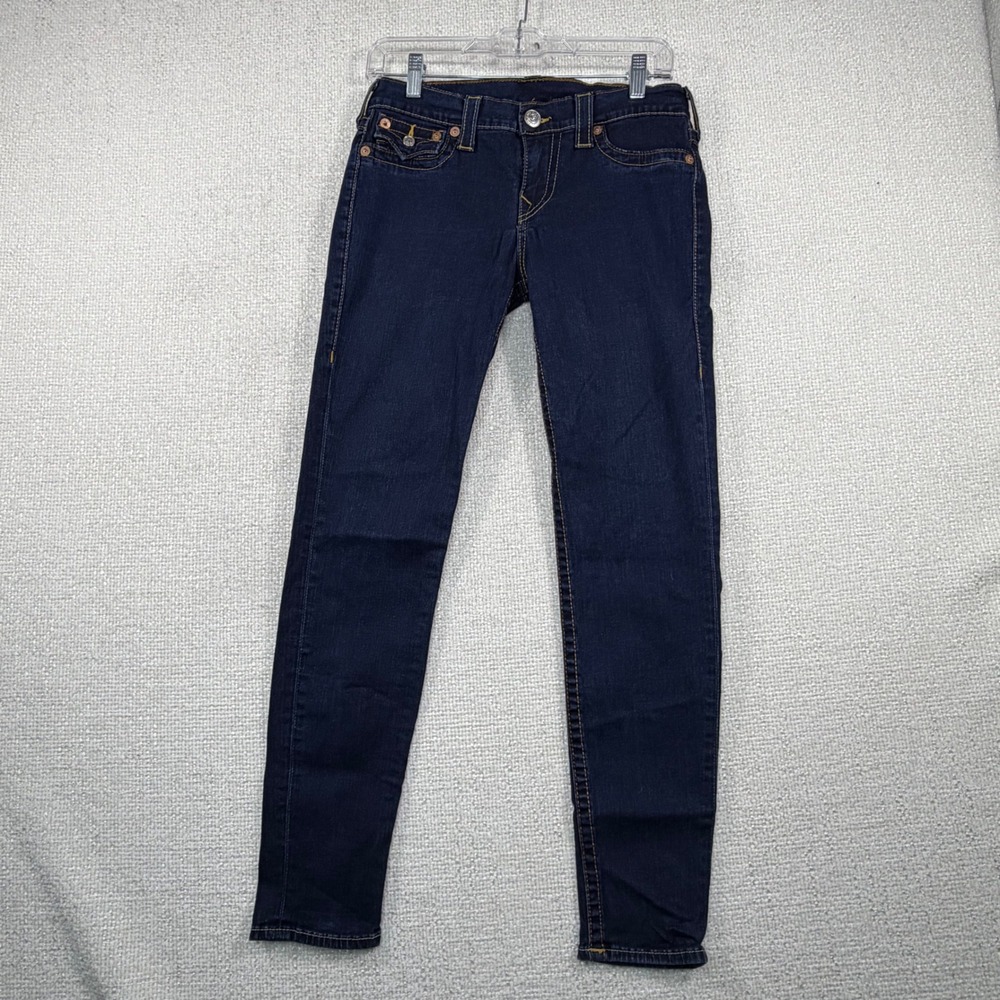 True Religion Misty Skinny Jeans Dark Wash Low Rise Horseshoe Pockets Size 14